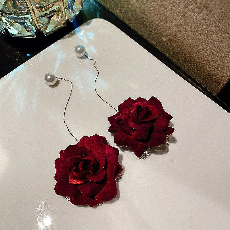 花朵耳饰红色耳线ins耳坠百搭