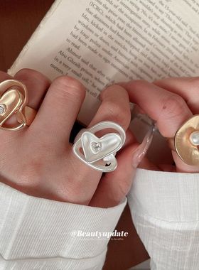 珍珠女欧美荷叶戒轻奢食指花朵