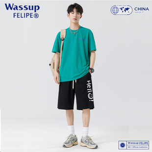 T恤套装 WASSUP 纯棉运动短袖 两件套 FELIPS夏季 男日系休闲宽松时尚