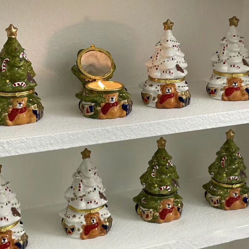创意圣诞树香薰蜡烛复古陶瓷罐蜡烛持久留香室内圣诞摆件香氛