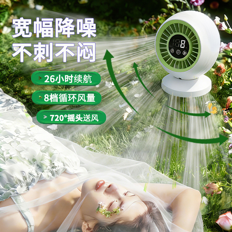 【8档+可摇头】铁兔小海螺桌面风扇办公室静音usb充插电超长续航学生上课宿舍户外便携2026新款强力无刷电机