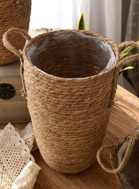 极速Retro Grass Woven sFlower Basket Home Decor Living Room