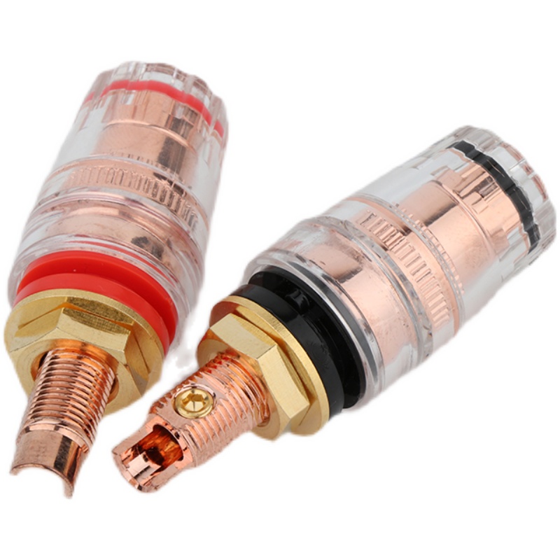 极速新品纯紫铜透明短喇叭柱 音响功放胆机长接R线柱 纯紫铜喇叭