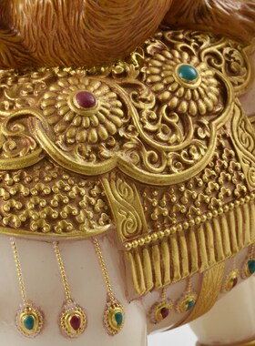 极速和气四瑞摆件居家佛堂送礼藏式树脂J佛堂大象猴子吉祥八宝象