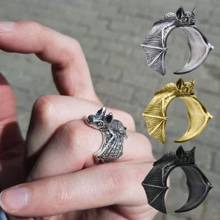 Design Finger Rings 极速Vintage Men Bat Women Opening Punkk