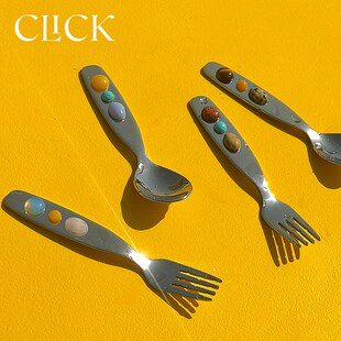 新品click天然玉石糖豆304不锈钢 I小号餐叉勺子儿童餐具可爱创意