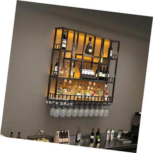 极速靠墙铁艺柜台发光家用餐厅y酒吧吧台酒柜清吧壁挂红酒装饰墙