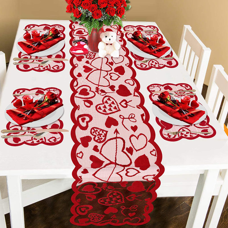 极速newValentines Day Table Runner PlacIemats Hollow Lace Lo