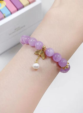 极速格诺曼恩紫锂辉手錬女猫x眼薰衣草紫色水晶手串生日珠子8mm