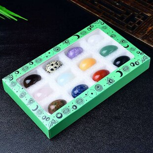 新品天然白粉水晶原石鸡蛋套盒矿石标本盒12种彩色W宝石孩子玩耍