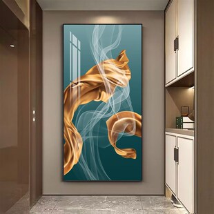 新品装饰画后现代抽象轻奢走廊过A道玄关壁画橙色竖版客厅入户楼