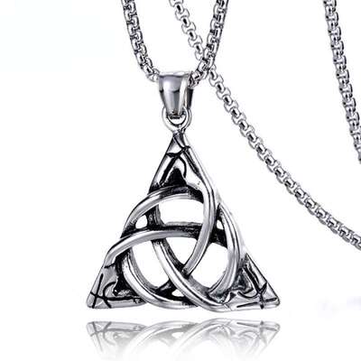极速Titanium Steel Chqain Cast Irish Celtic Knot Pendant Nec