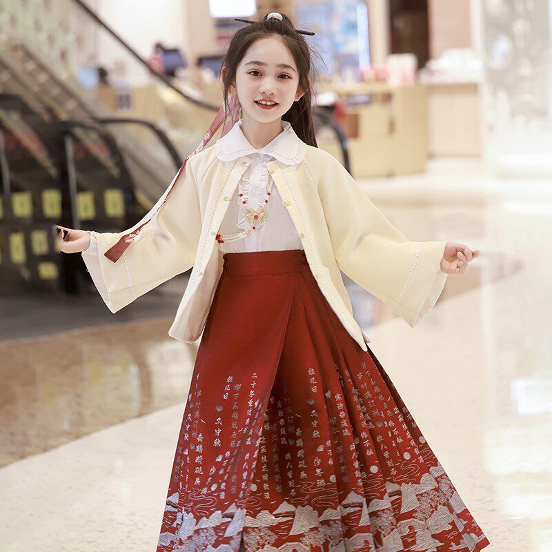 极速新中式女f童汉服2023秋季新款中国风高端织金马面裙套装儿童