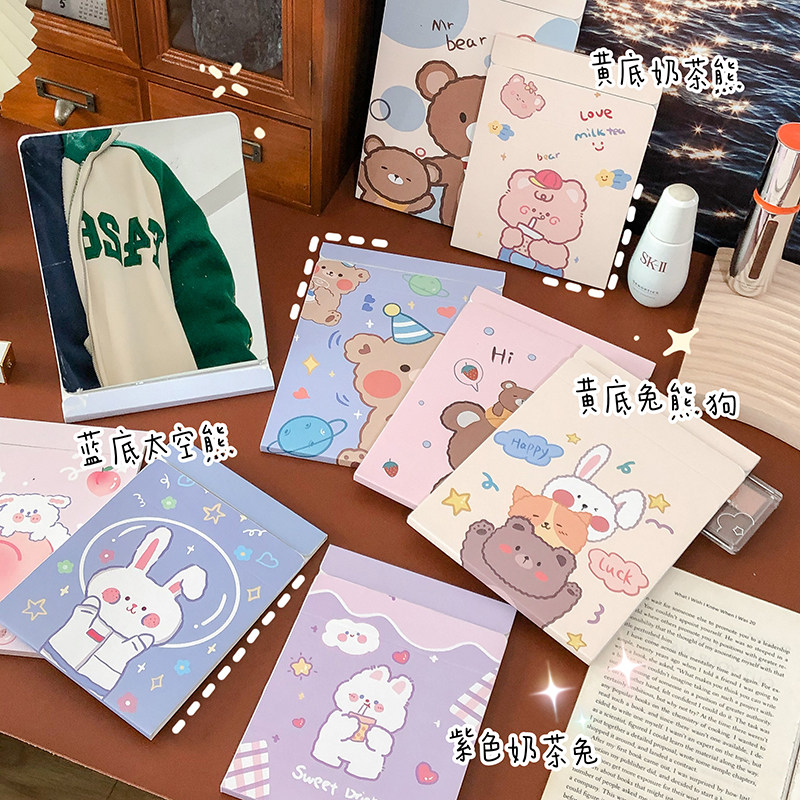 极速可爱卡通台式小m镜子女学生宿舍桌面可立折叠化妆镜便携大号