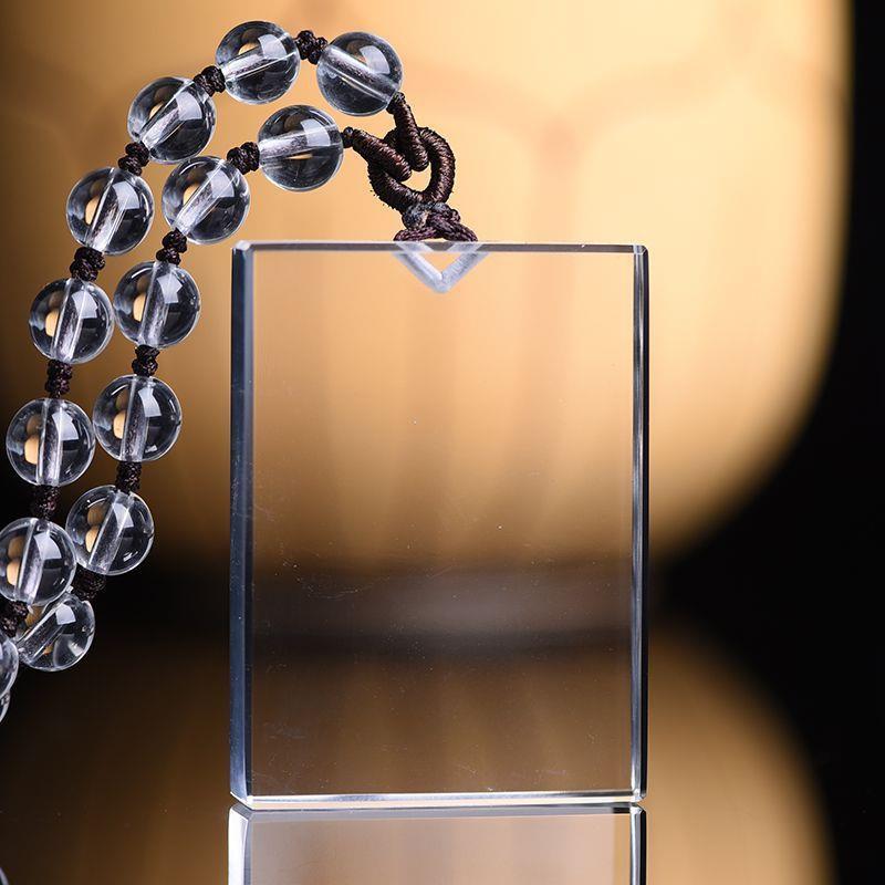 天然白水晶无事牌吊坠男士项链平安无事牌子挂坠女方牌项链透明