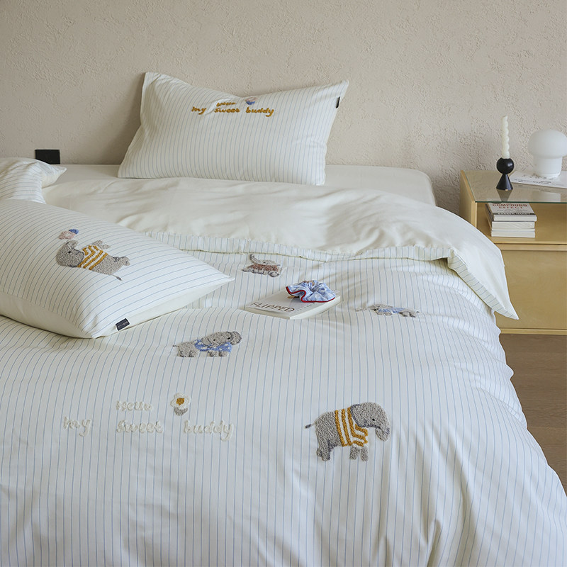 100S全棉磨毛四件套可爱卡通毛巾绣纯棉加厚被套床单床笠秋冬床品
