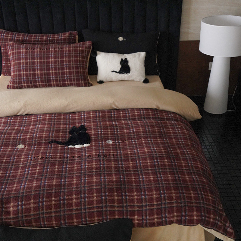 冬季牛奶绒床品四件套复古猫咪软糯加厚加绒保暖蓄热法莱绒被套,床上用品,床品套件/四件套/多件套,淘宝优惠券,粉丝福利购,淘宝优惠卷