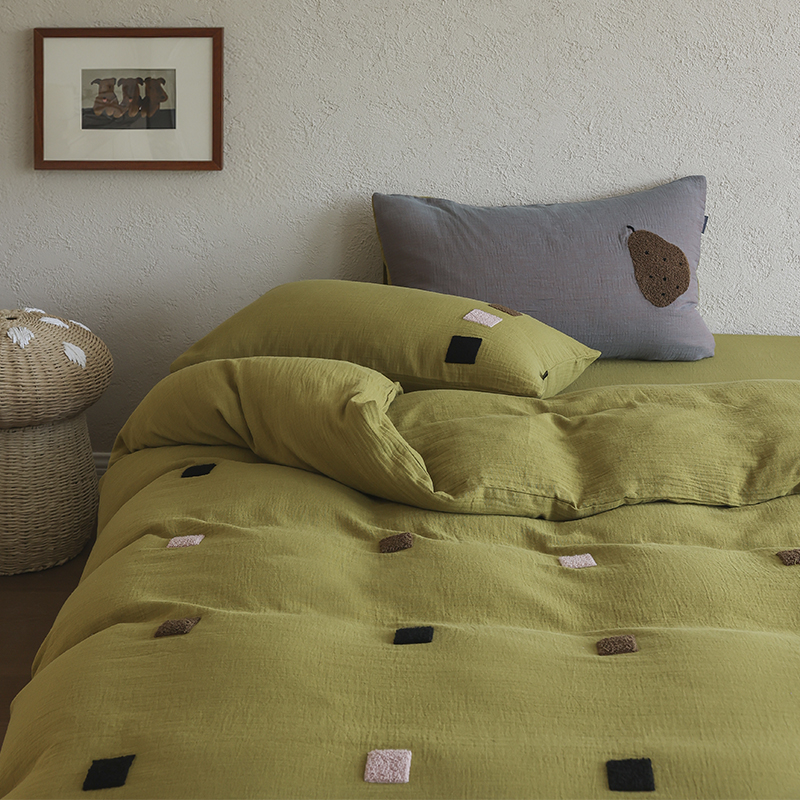 A类全棉色织双层纱四件套