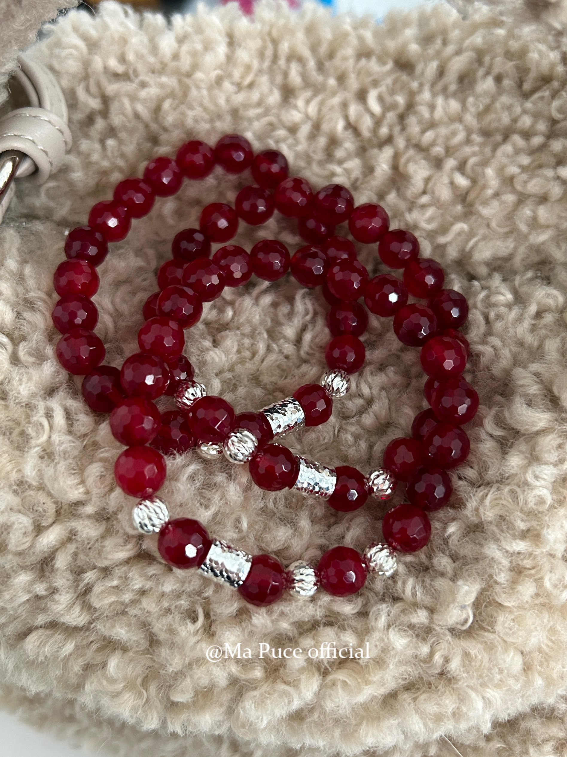 mapuce s925通体银碎冰冰天然7A级多切面红玛瑙串珠水晶手串手链