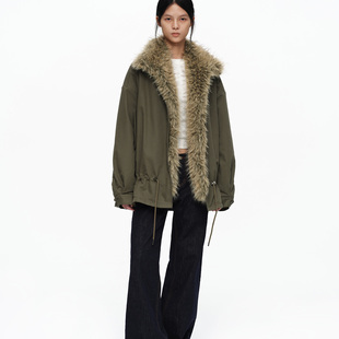 低腰抽绳廓形防风保暖外套 派克服棉服 oinimi 可拆卸毛领工装