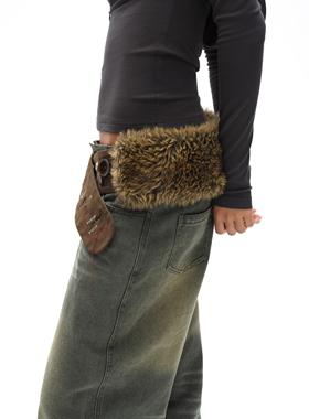 oinimi 多巴胺扣眼趣味皮草腰带腰封 多用围脖腰封叠穿搭配造型