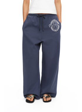oinimi 鼠蓝色徽章印花轻松卫裤 套装复古美式街头休闲裤