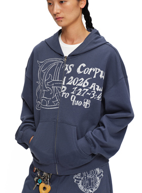 oinimi 徽章印花轻松拉链帽衫 鼠蓝色休闲卫衣套装