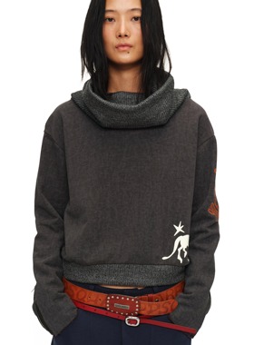 oinimi 浪游者高领马术卫衣 部落小马印花堆堆领一字肩上衣