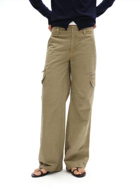 oinimi 卡其复古多口袋工作裤 宽松直筒低腰休闲工装长裤女秋冬