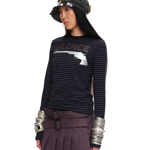 印花长袖 oinimi 修身 TEE 叠穿打底T恤 深海蓝条纹GUN