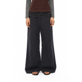 oinimi 立体剪裁分割宽松洗水休闲裤 做旧星轨撞钉阔脚工装 裤