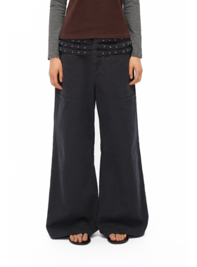 oinimi 做旧星轨撞钉阔脚工装裤 立体剪裁分割宽松洗水休闲裤