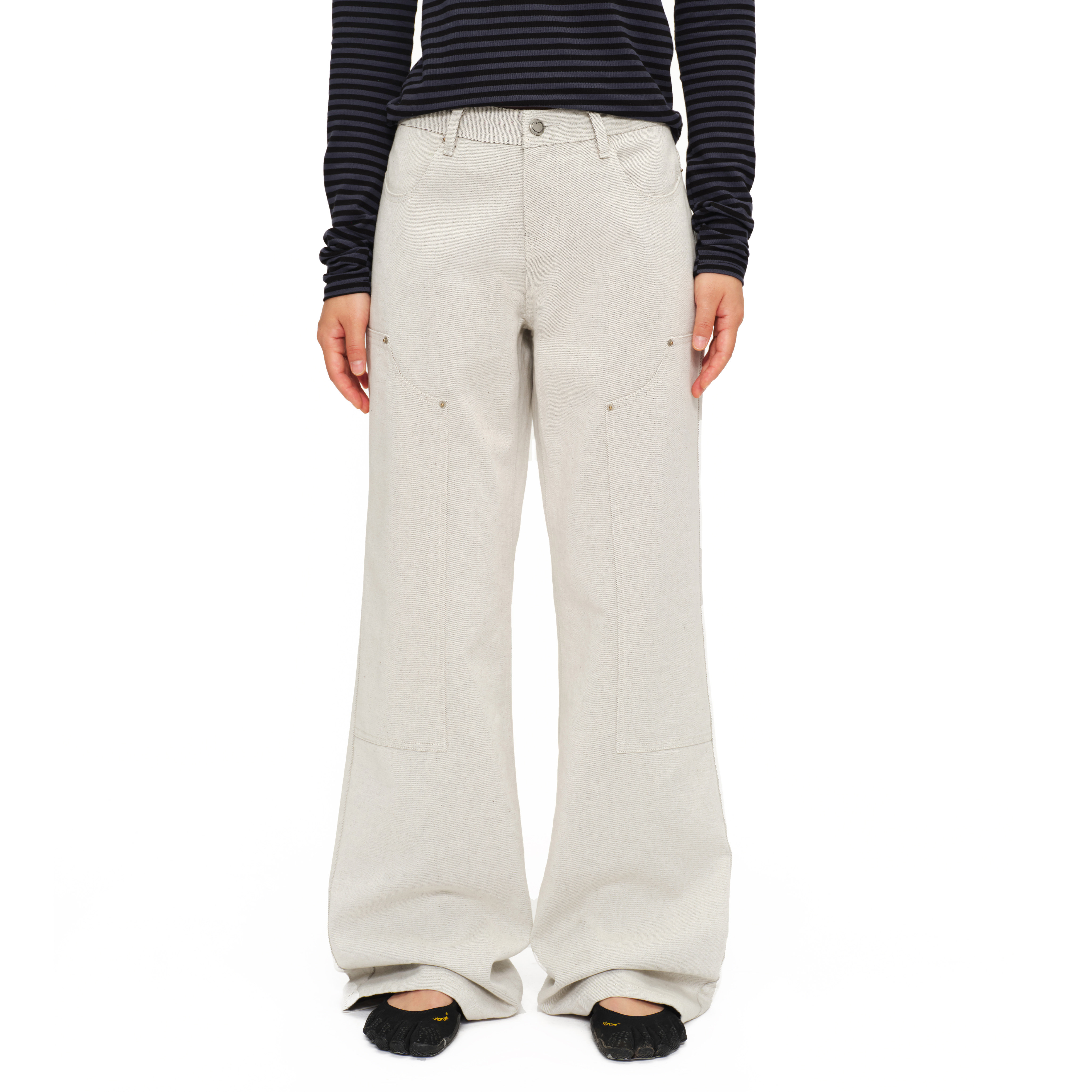 oinimi 白练灰窄身阔脚微喇牛仔裤 翅膀刺绣直筒微喇休闲裤