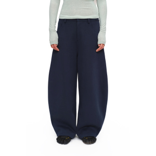 海军蓝 宽松茧型休闲裤 黑 针织空气廓形弯刀裤 oinimi