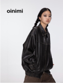 oinimi 重磅擦色洗水皮衣 机车夹克外套