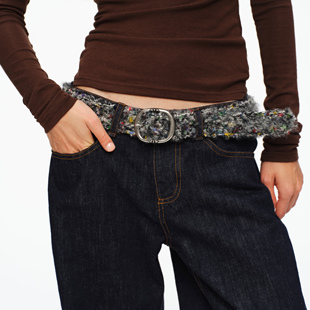 oinimi 彩色杂点泰迪灰蓬松毛绒皮带 造型百搭毛腰带