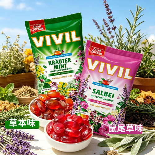 VIVIL德国进口草本薄荷糖无糖型硬糖VC糖果独立包装解腻清新口气