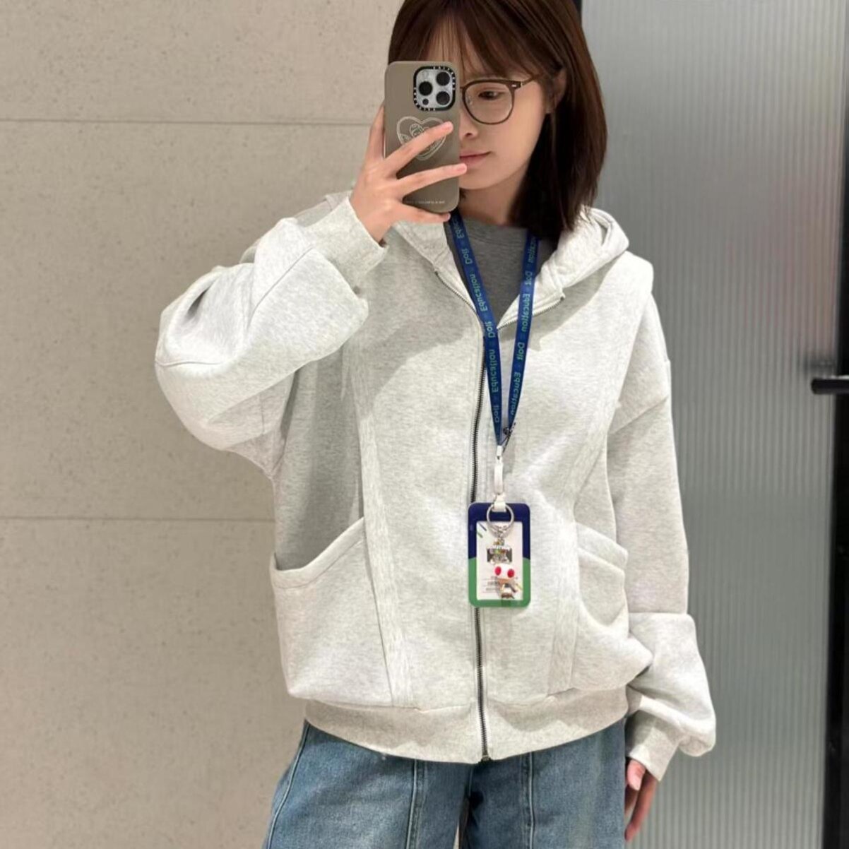 美式复古灰色连帽卫衣开衫女2525春秋款新款宽松百搭学生拉链外套