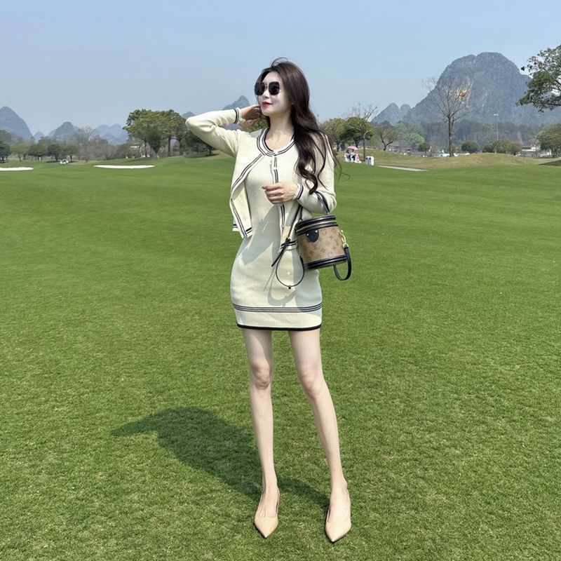 小香风针织套装开衫新款短裙法式时尚背心连衣裙包臀背心两件套女