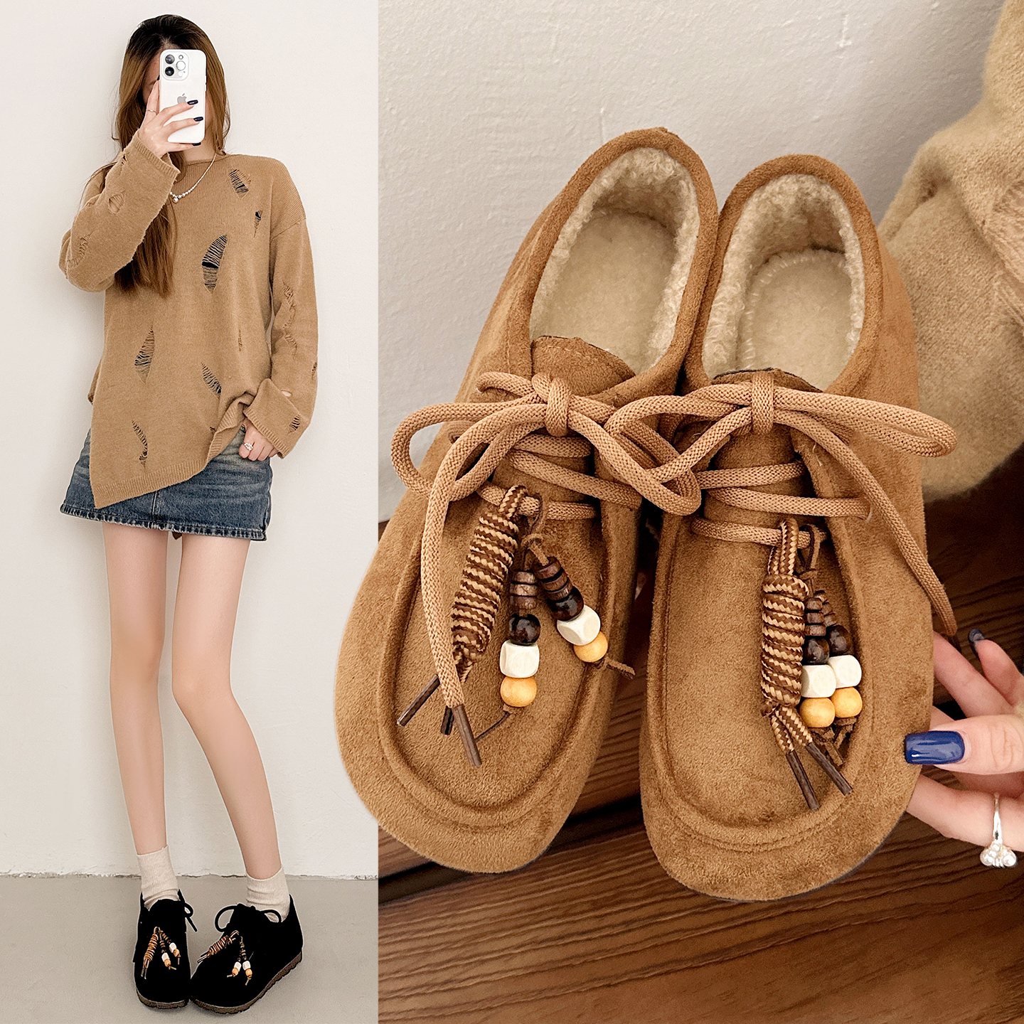 2025秋冬新款百搭复古袋鼠鞋子