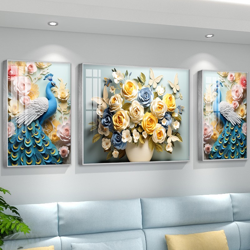轻奢现代沙发背景墙装饰画客厅三联挂画新款创意高级感奶油风壁画图片