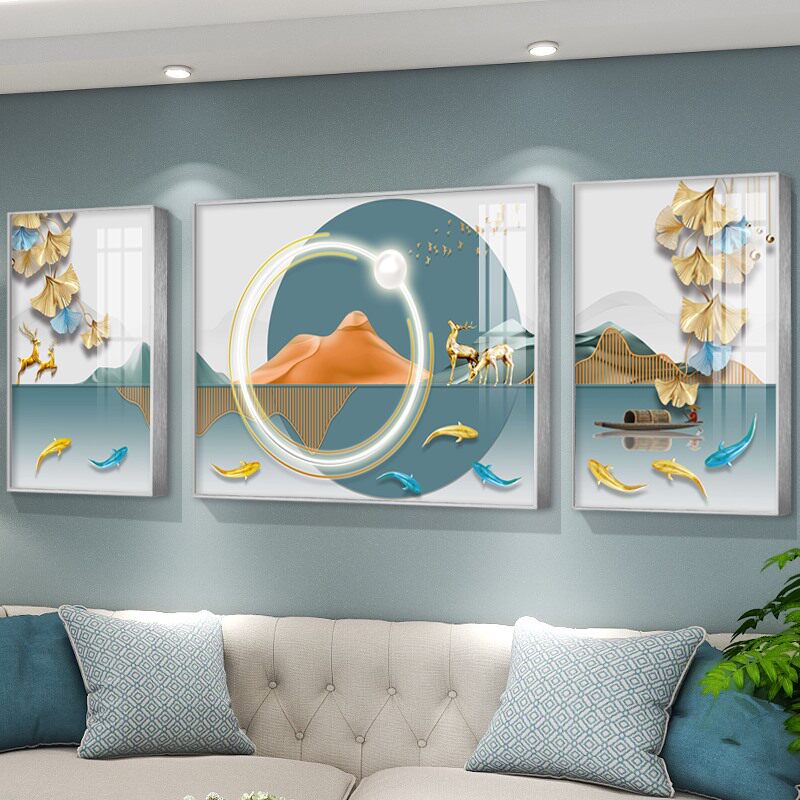 现代简约客厅沙发背景墙装饰画高级感三联组合挂画轻奢抽象大壁画