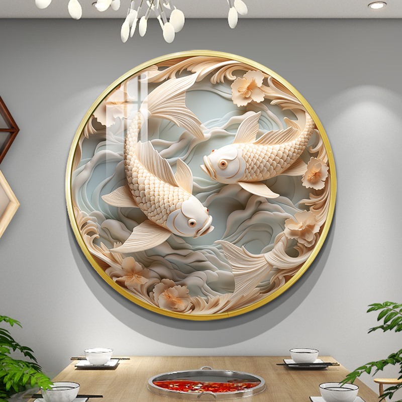 简约大气餐厅背景墙装饰画新款圆形立体感挂画饭厅创意壁画艺术画图片