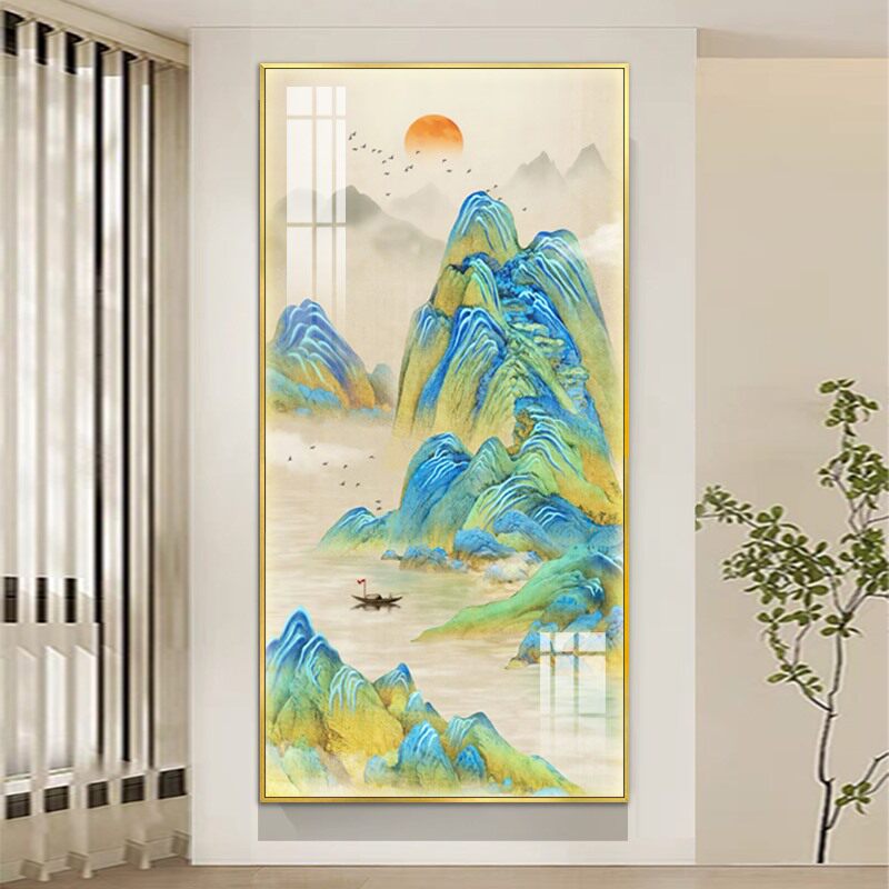 高档中式古典山水风景玄关背景墙装饰画 画千里江山图简约大气过