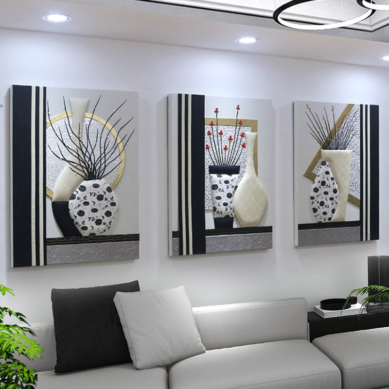 轻奢抽象客厅三联装饰画高级感沙发背景墙挂画高档3D立体艺术壁画
