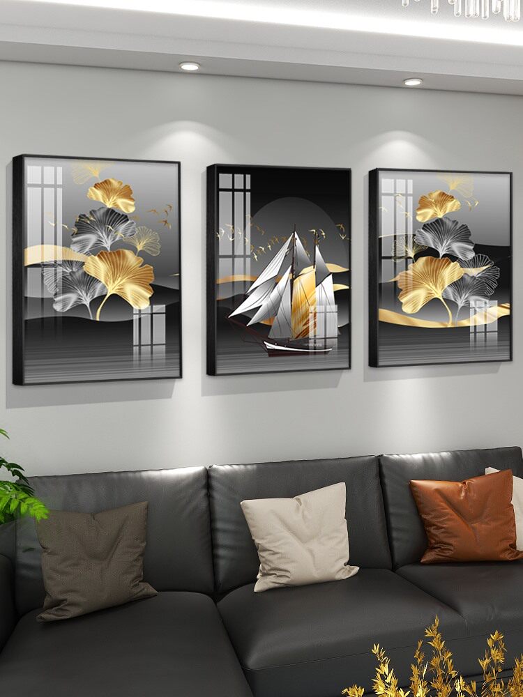 现代简约沙发背景墙装饰画高级感北欧风客厅三联组合挂画抽象壁画