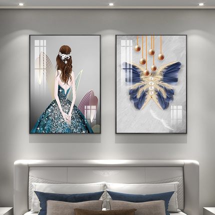 轻奢高档主次卧室装饰画床头背景墙软装壁画民宿酒店宿舍房间挂画