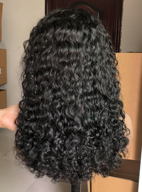 欧美跨境黑色中分小卷女真人发厂家直销wigs假发