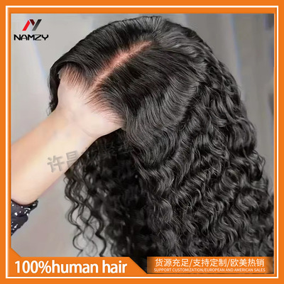 真人发丝4x4 lace Water Wave Glueless Human Hair Wigs一件代发