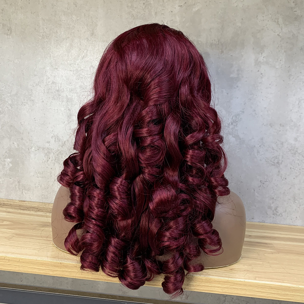 跨境欧美大波浪卷发假发套13*4 Loose Bouncy 99J Human Hair